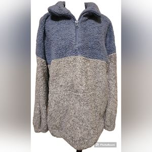 Time Tru, thick blue &cream fleece, pullover sweatshirt.